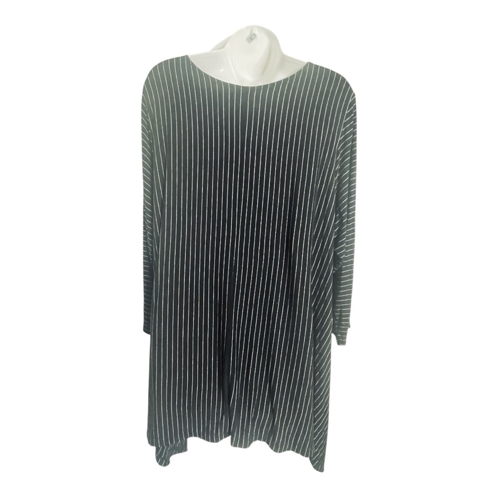 Comfy USA Black White Striped Stretch Tunic Top Dress Oversized Sz 2X - Picture 2 of 8